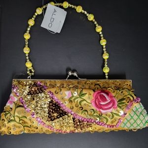 ALDO Satin Beaded Sequined Clutch / Crossbody handbag